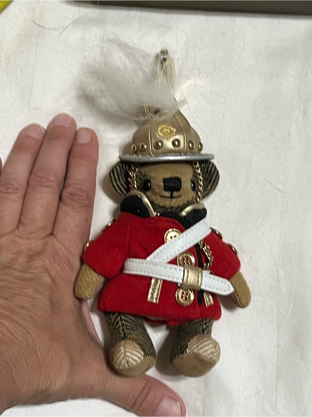 Plush Bear Ornament in Red Coat with Gold Helmet - Burberry “Thomas” Bear